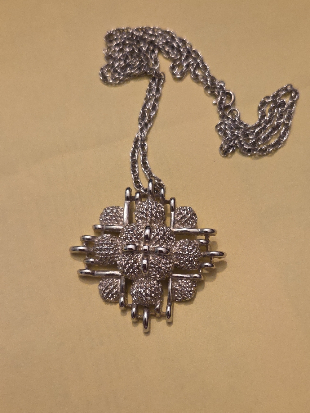 Monet Vintage Textured Silver Floral Medallion Necklace - Women Jewelry